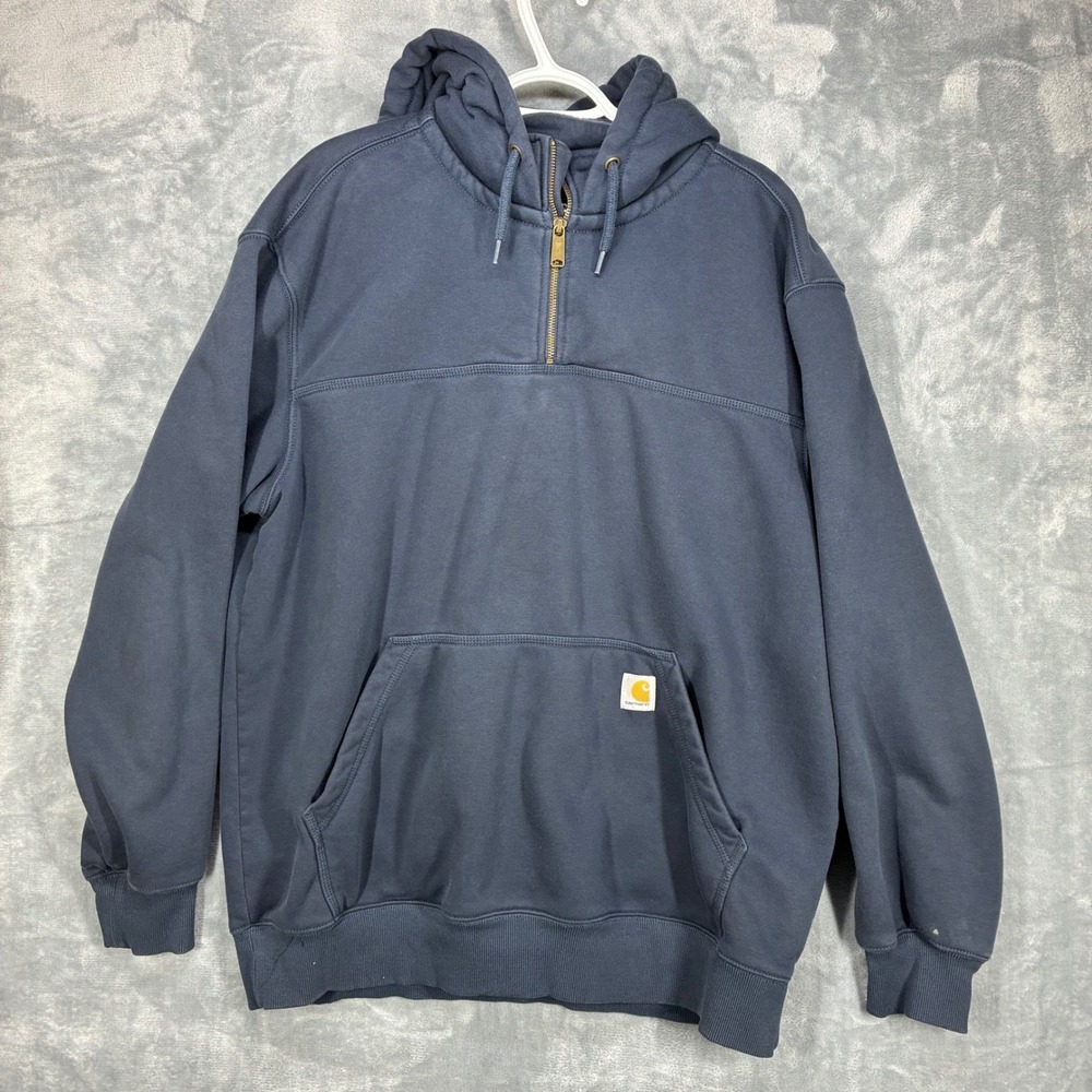 Carhartt Rain Defender Hoodie Mens XL Blue Loose Fit 1/4 Zip Pullover 100617 472